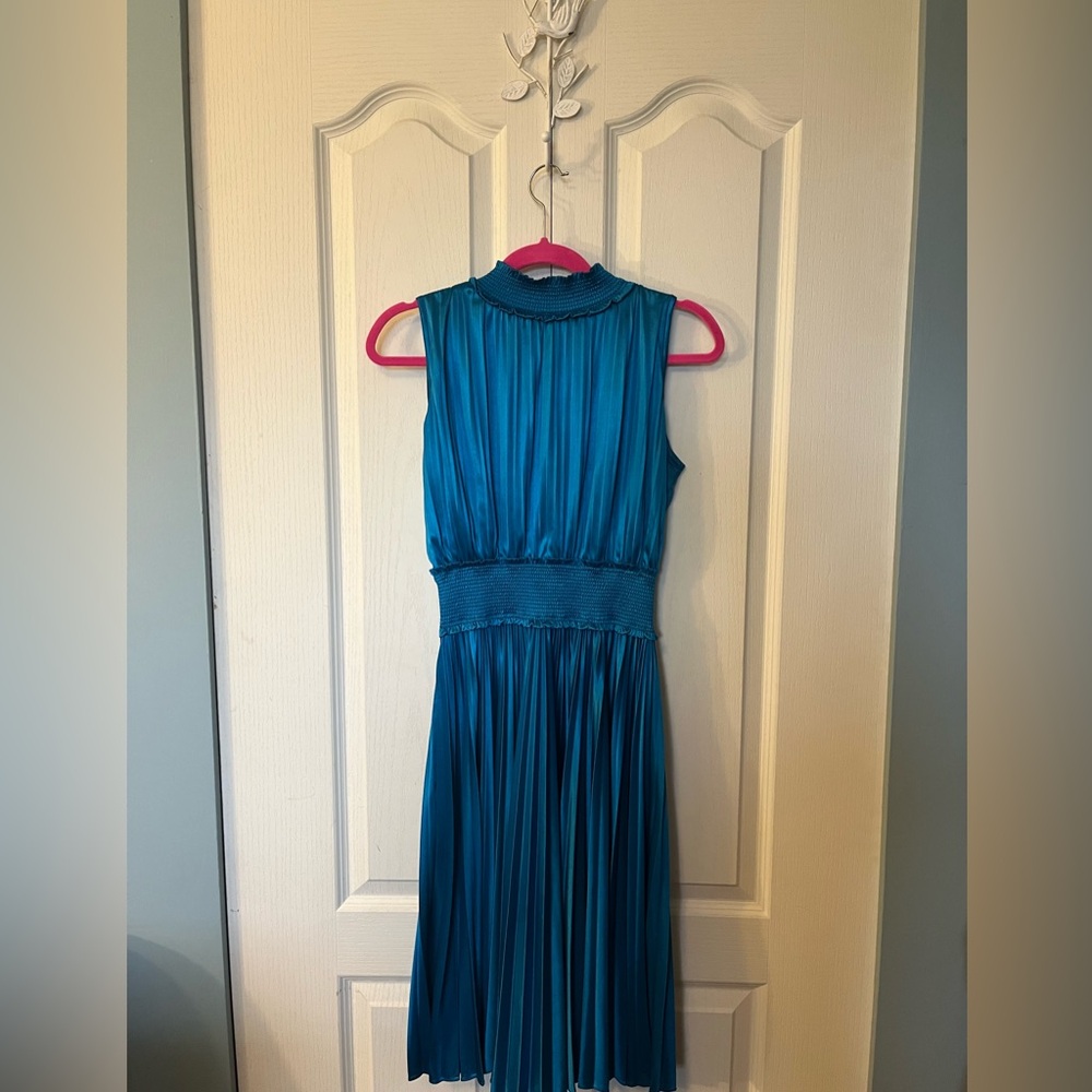 Smocked High Neck Pleated Maxi Dress